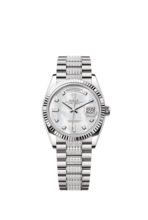 Rolex Day-Date 36mm White Mother-Of-Pearl Diamond Dial White Gold m128239-0026