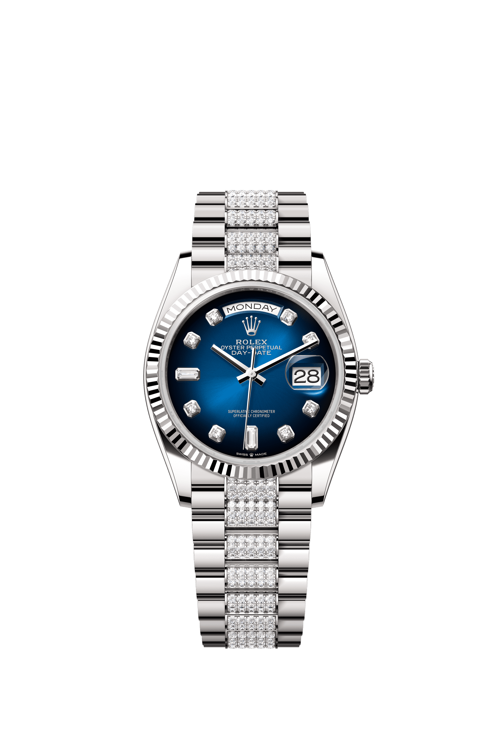 Rolex Day-Date 36mm Blue Ombré Diamond Dial White Gold m128239-0029 - WATCHXNYC