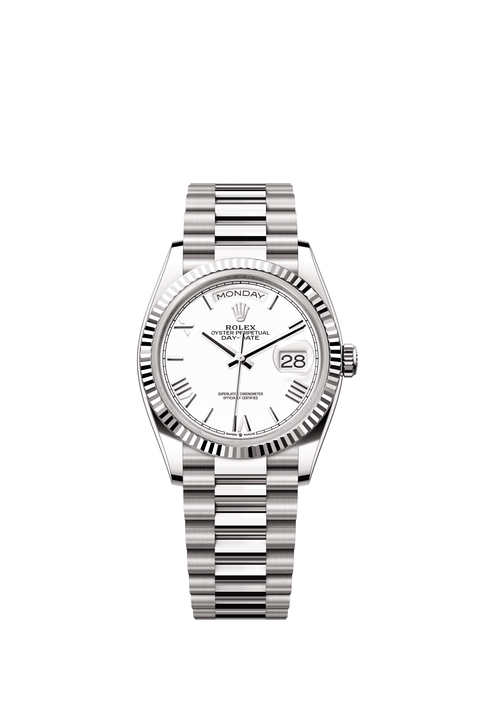 Rolex Day-Date 36mm White Dial White Gold m128239-0059 - WATCHXNYC