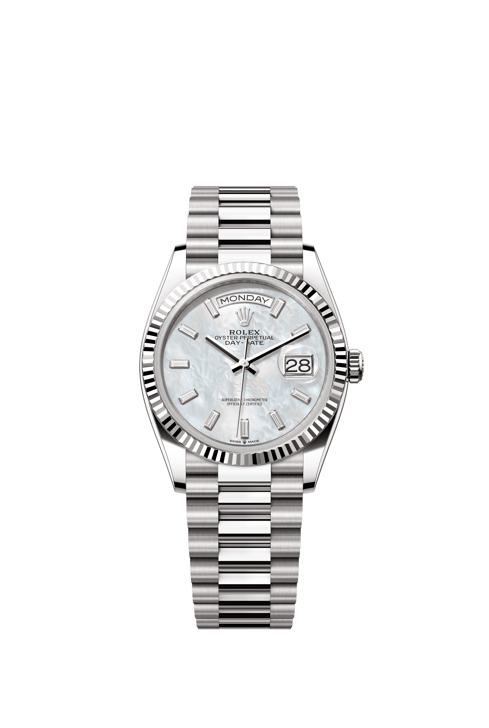 Rolex Day-Date 36mm White Mother-Of-Pearl Diamond Dial White Gold m128239-0065 - WATCHXNYC