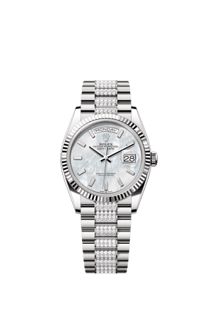 Rolex Day-Date 36mm White Mother-Of-Pearl Diamond Dial White Gold m128239-0066