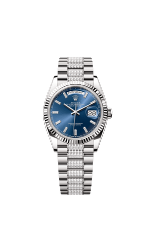 Rolex Day-Date 36mm Bright Blue Diamond Dial White Gold m128239-0070