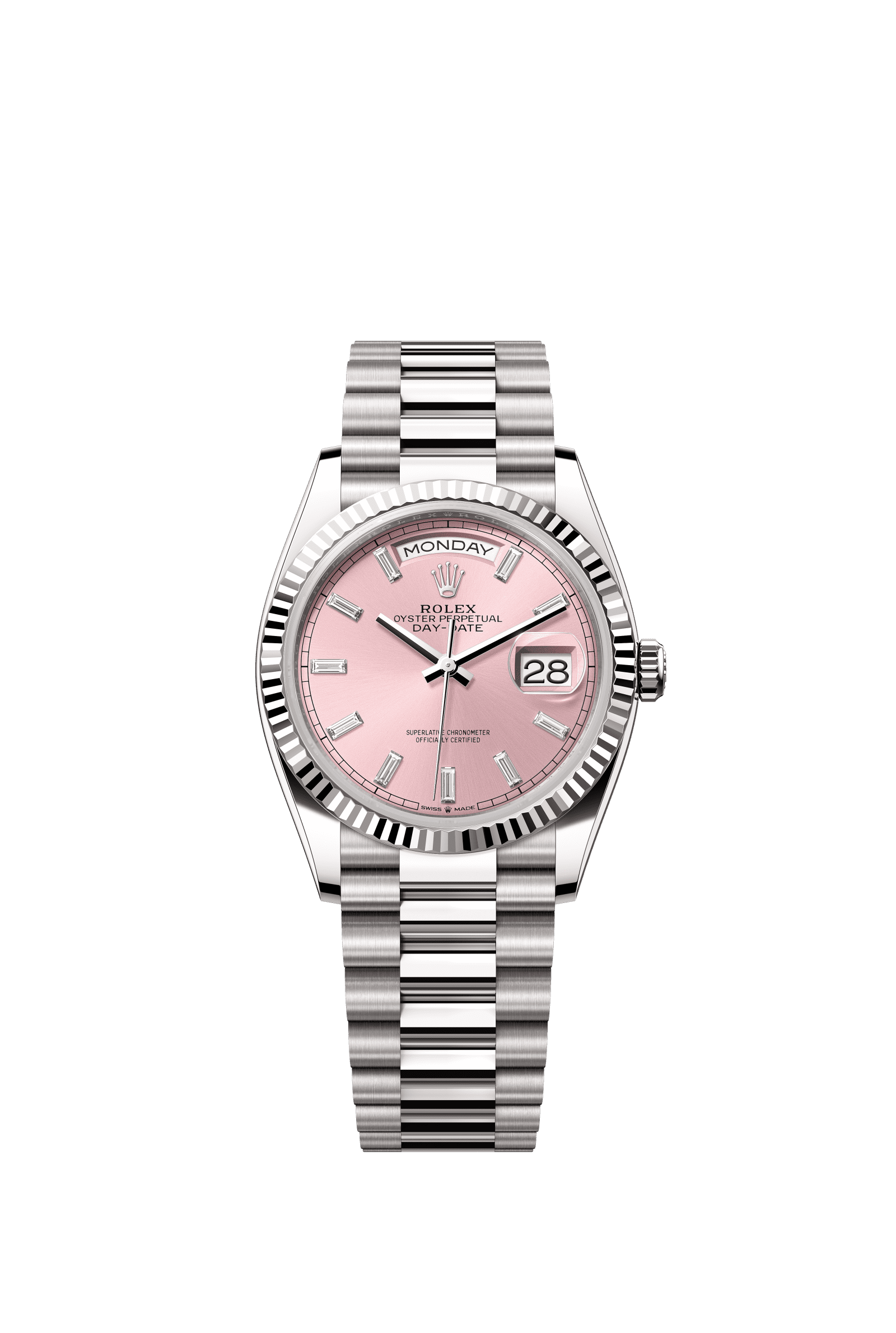 Rolex Day-Date 36mm Pink Diamond Dial White Gold m128239-0071 - WATCHXNYC