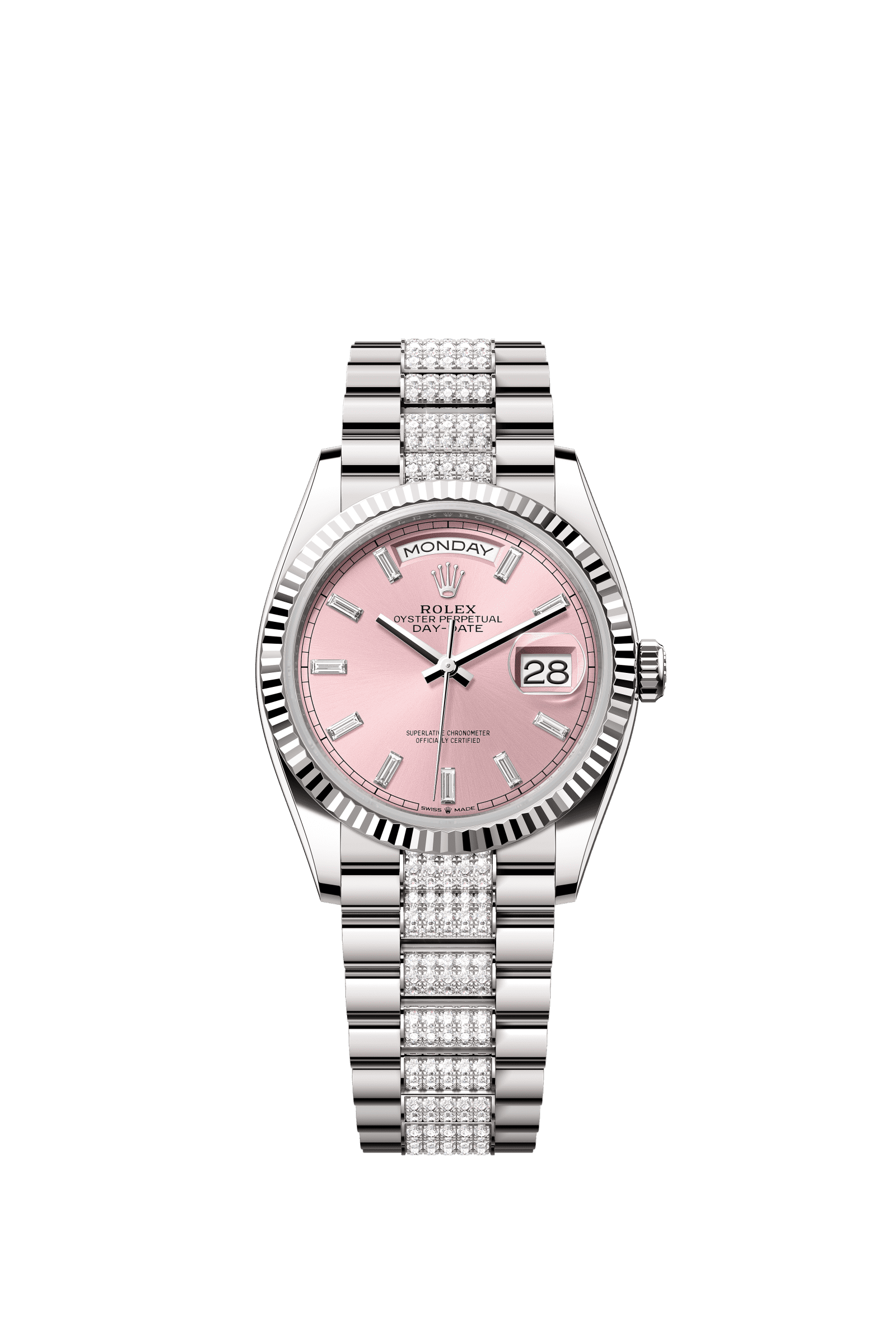 Rolex Day-Date 36mm Pink Diamond Dial White Gold m128239-0072 - WATCHXNYC