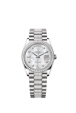 Rolex Day-Date 36mm White Mother-Of-Pearl Diamond Dial White Gold m128349rbr-0014