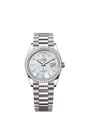 Rolex Day-Date 36mm White Mother-Of-Pearl Diamond Dial White Gold m128349rbr-0049