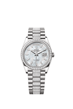 Rolex Day-Date 36mm White Mother-Of-Pearl Diamond Dial White Gold m128349rbr-0050