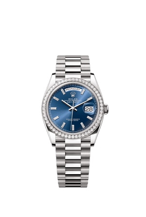 Rolex Day-Date 36mm Bright Blue Diamond Dial White Gold m128349rbr-0051