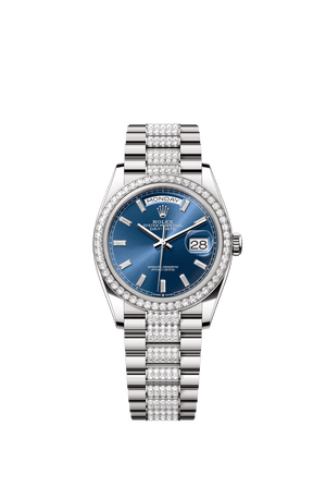 Rolex Day-Date 36mm Bright Blue Diamond Dial White Gold m128349rbr-0052