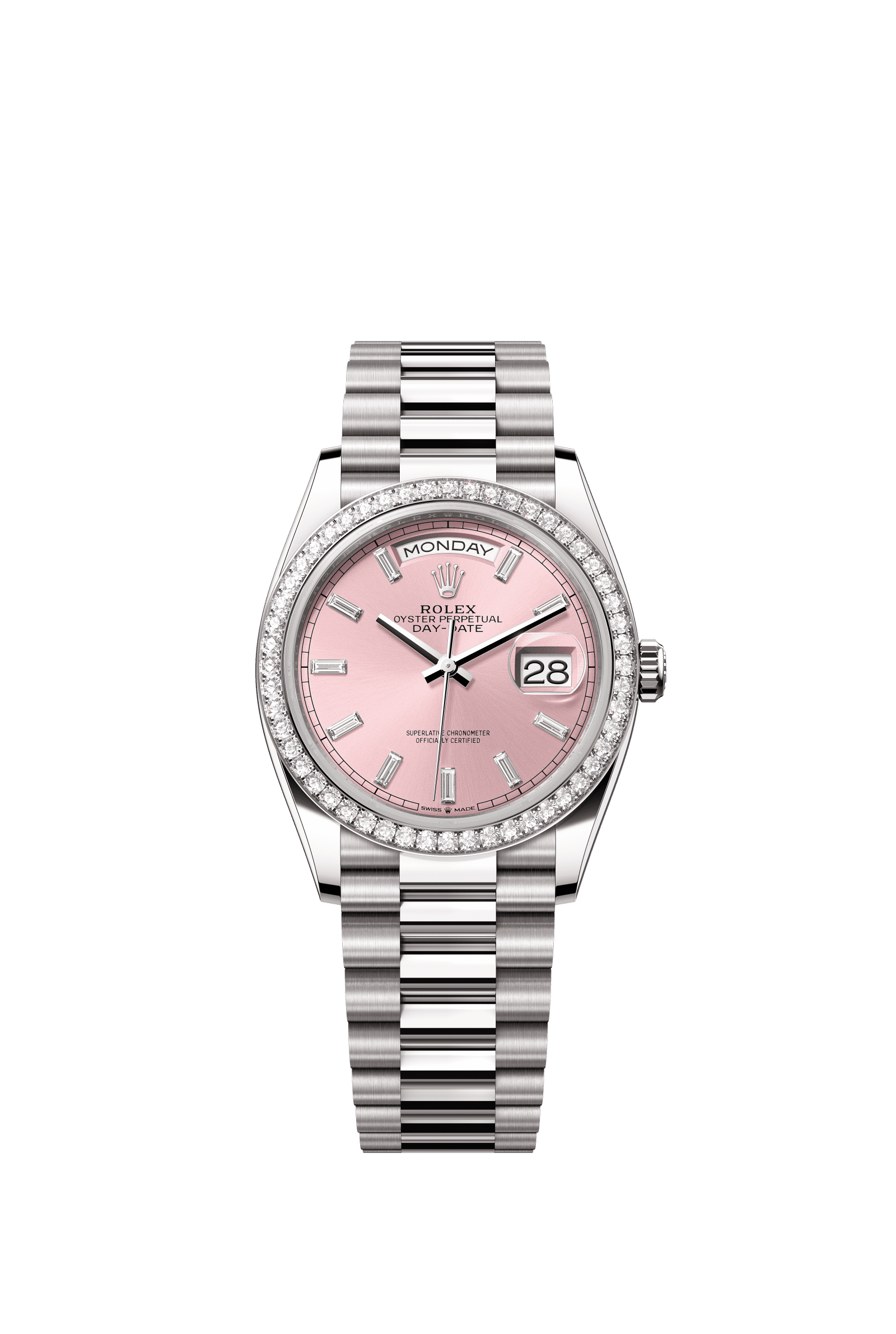 Rolex Day-Date 36mm Pink Diamond Dial White Gold m128349rbr-0053 - WATCHXNYC