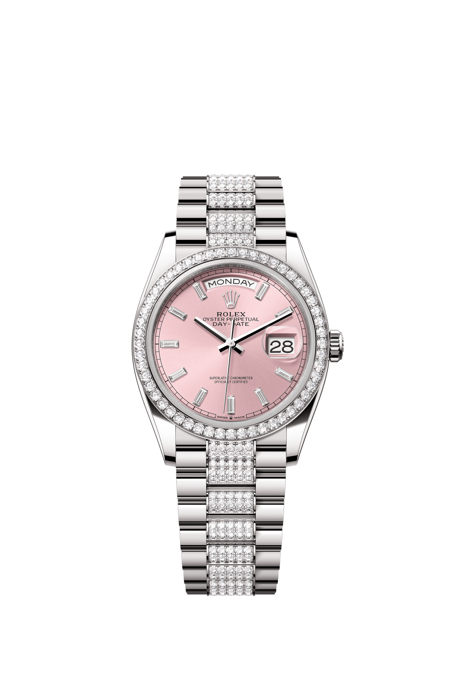 Rolex Day-Date 36mm Pink Diamond Dial White Gold m128349rbr-0054 - WATCHXNYC