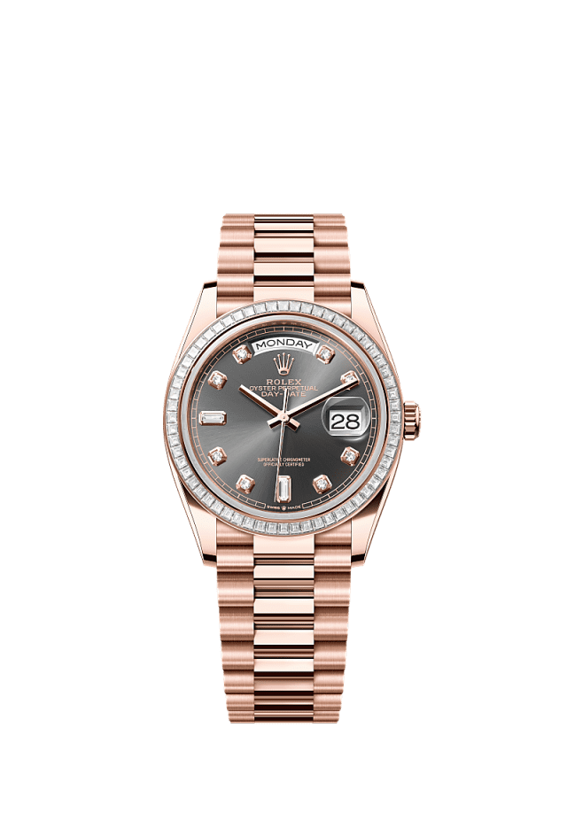 Rolex Day-Date 36mm Slate Diamond Dial Everose gold 128395TBR - WATCHXNYC