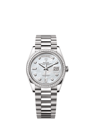 Rolex Day-Date 36mm White Mother-Of-Pearl Diamond Dial White Gold m128399tbr-0003