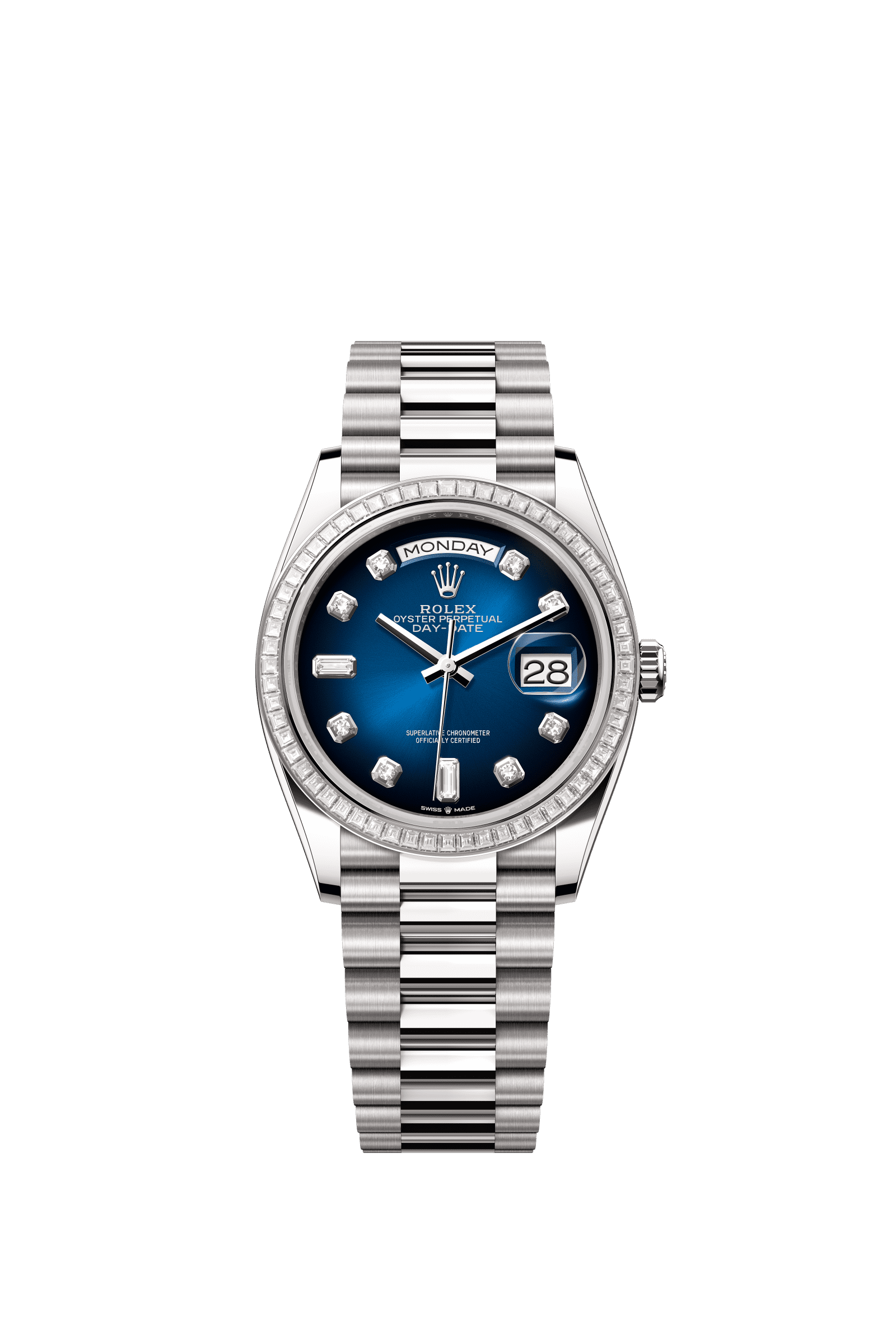 Rolex Day-Date 36mm Blue Ombré Diamond Dial White Gold m128399tbr-0007 - WATCHXNYC