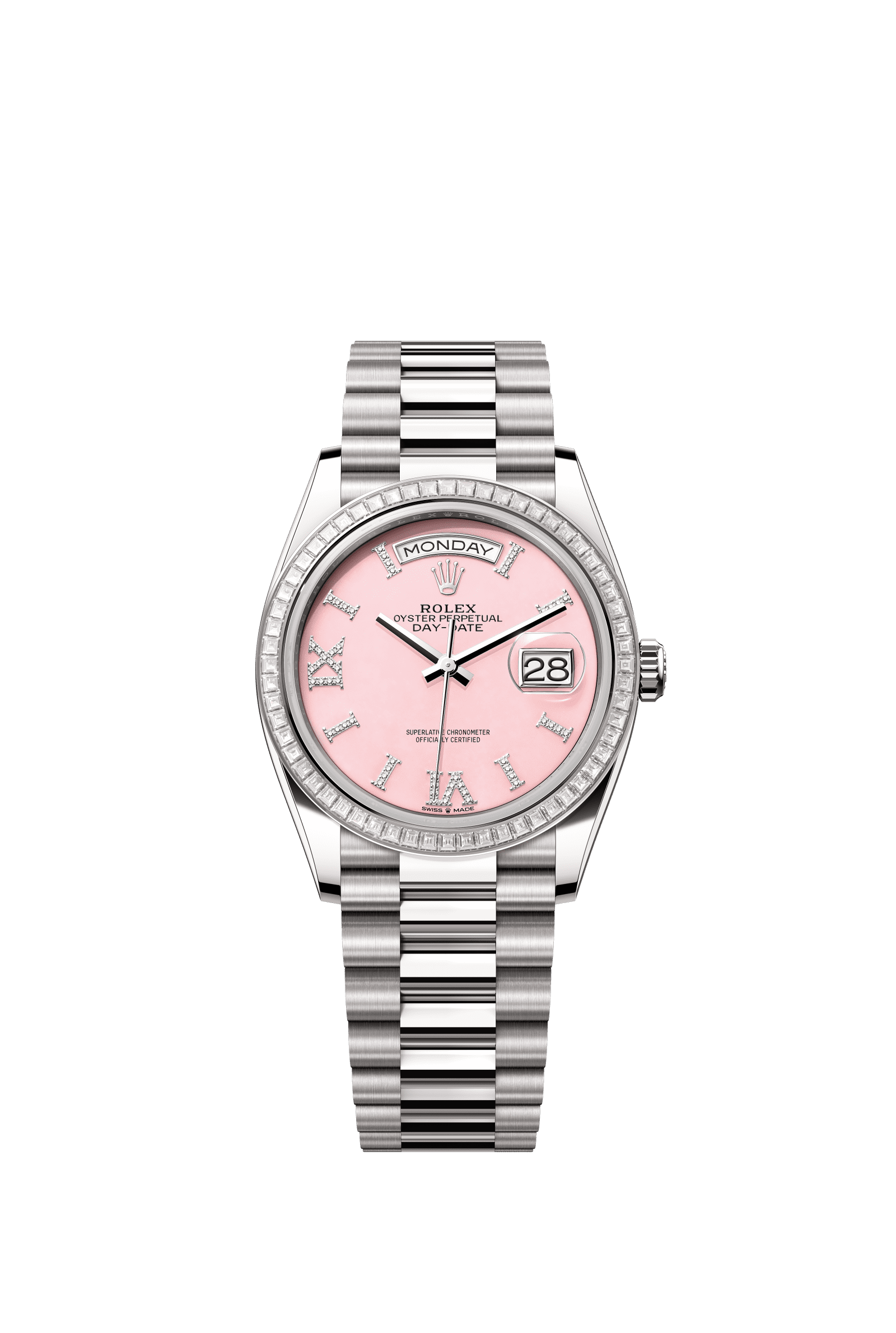 Rolex Day-Date 36mm Pink Diamond Dial White Gold m128399tbr-0009 - WATCHXNYC