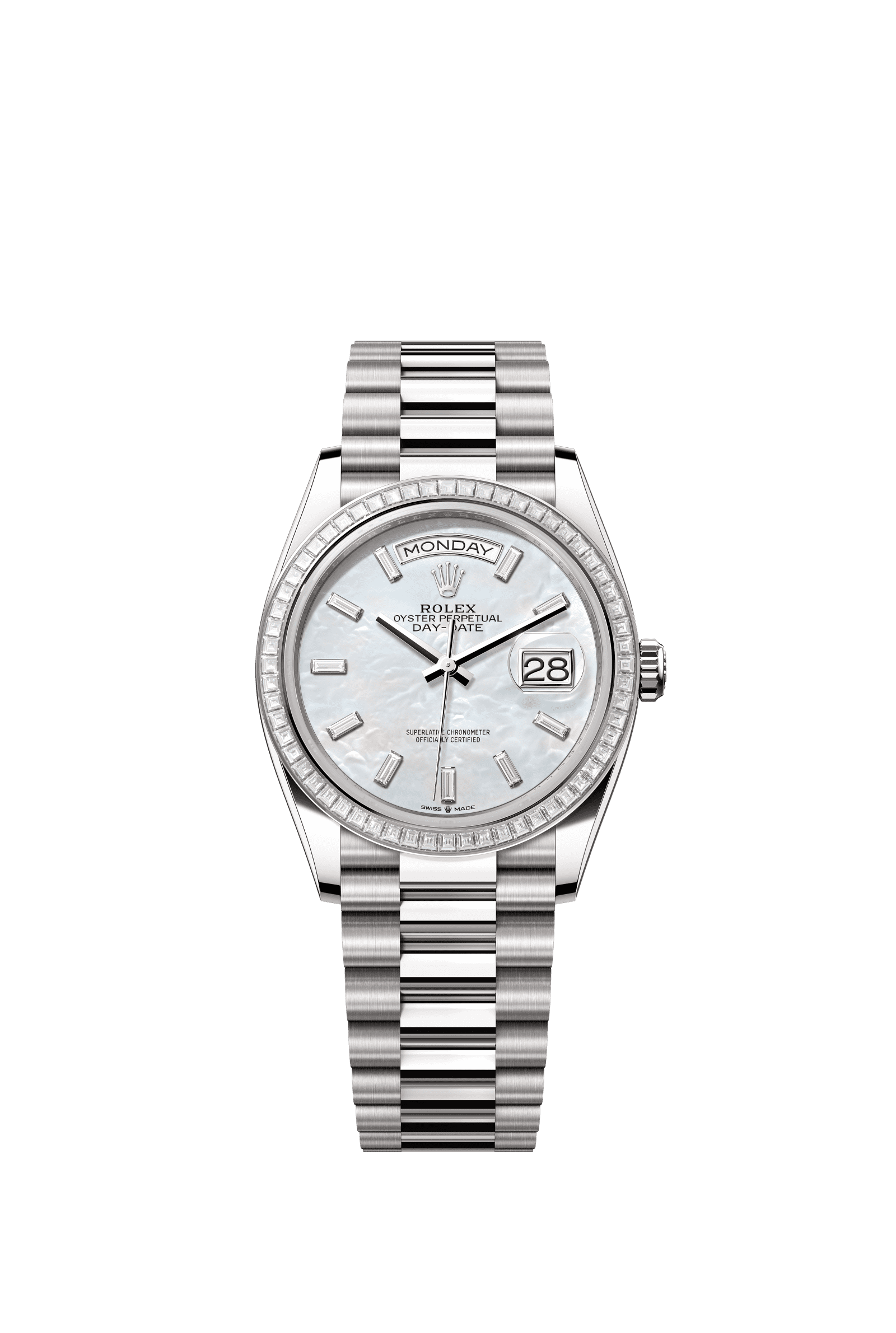 Rolex Day-Date 36mm White Mother-Of-Pearl Diamond Dial White Gold m128399tbr-0023 - WATCHXNYC