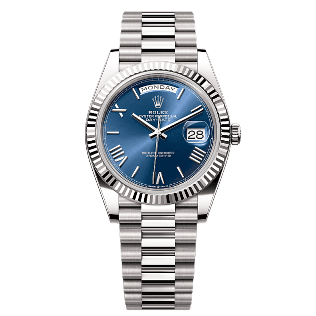 Rolex Day-Date 40mm Bright Blue Dial White Gold 228239-0007 - WATCHXNYC