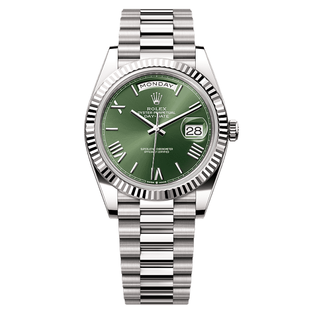 Rolex Day-Date 40mm Olive Green Dial White Gold 228239-0033 - WATCHXNYC