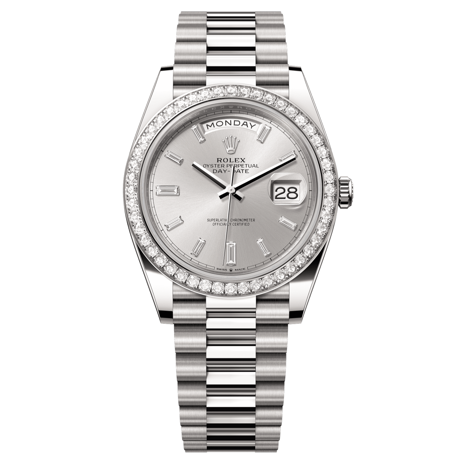 Rolex Day-Date 40mm Silver Diamond Dial White Gold 228349rbr-0001 - WATCHXNYC