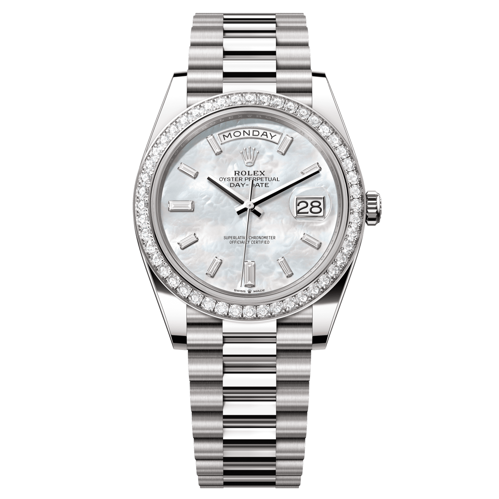 Rolex Day-Date 40mm White Mother-Of-Pearl Diamond Dial White Gold 228349rbr-0046 - WATCHXNYC