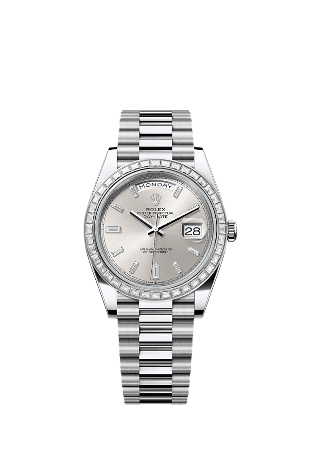 Rolex Day-Date 40mm Silver Diamonds Dial Platinum 228396TBR - WATCHXNYC
