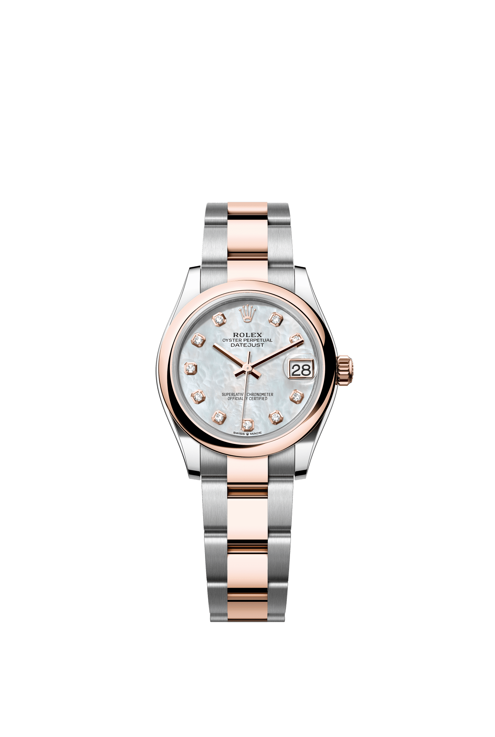 Rolex Datejust 31mm White Mother-Of-Pearl Diamond Dial Oystersteel & Everose Gold 278241 - WATCHXNYC