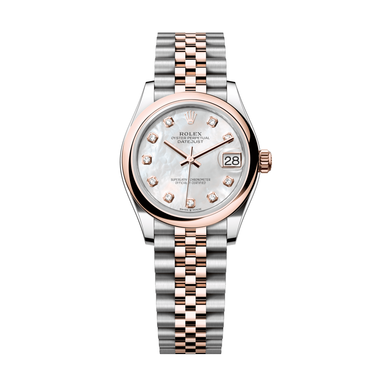 Rolex Datejust 31mm White Mother-Of-Pearl Diamond Dial Oystersteel & Everose Gold 278241-0026 - WATCHXNYC