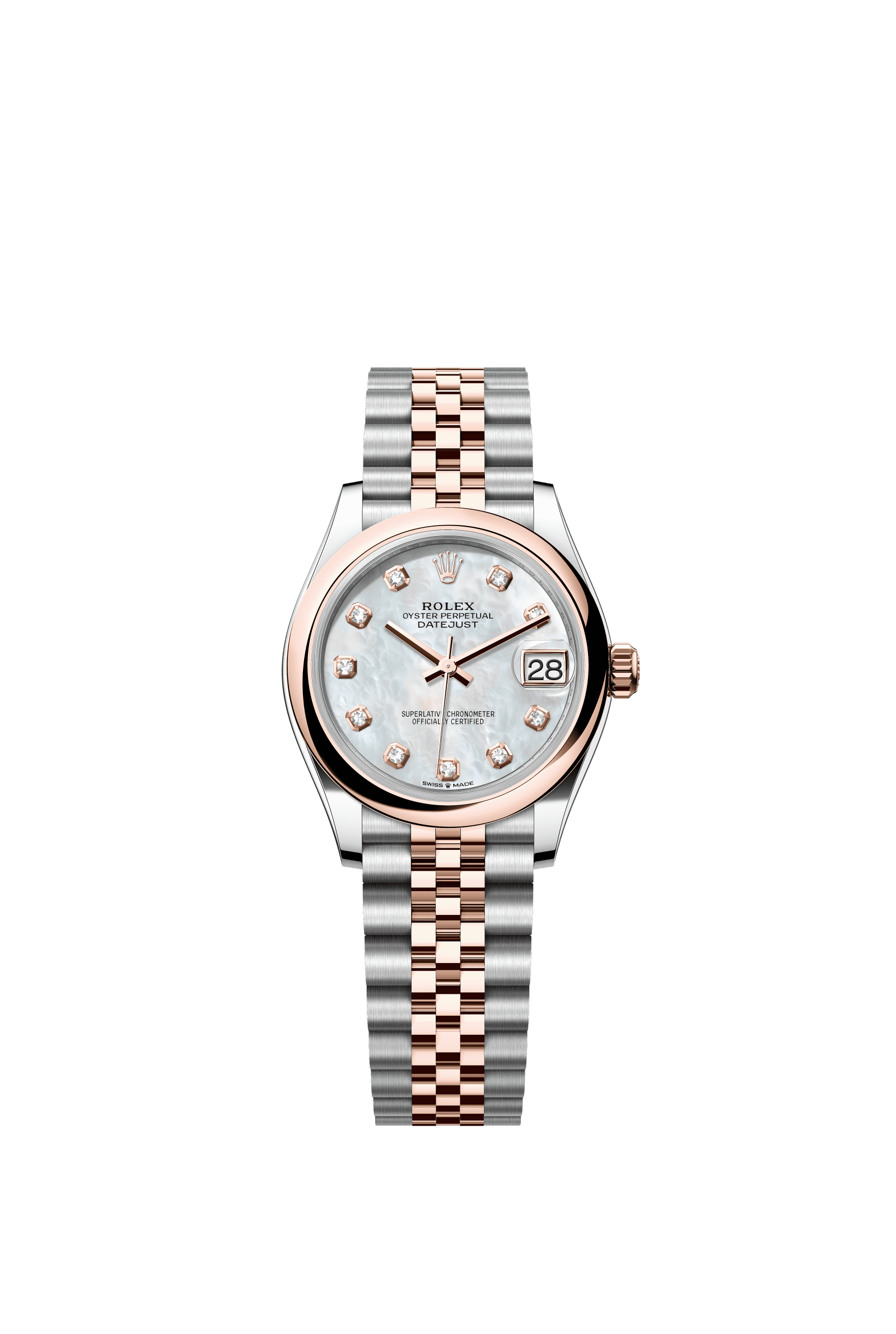 Rolex Datejust 31mm White Mother-Of-Pearl Diamond Dial Oystersteel & Everose Gold 278241 - WATCHXNYC
