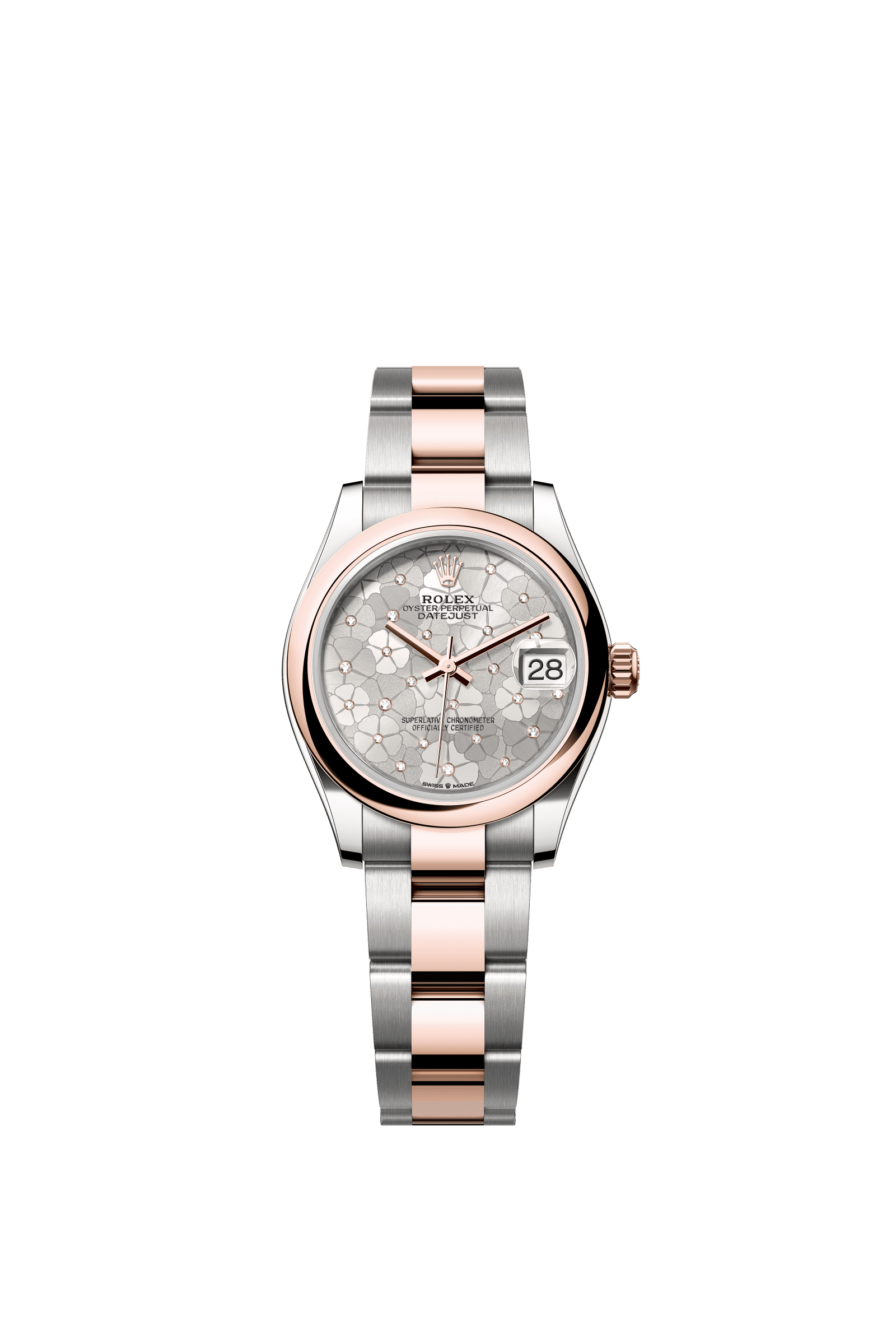 Rolex Datejust 31mm Silver Floral-Motif Diamond Dial Oystersteel & Everose Gold m278241-0031 - WATCHXNYC