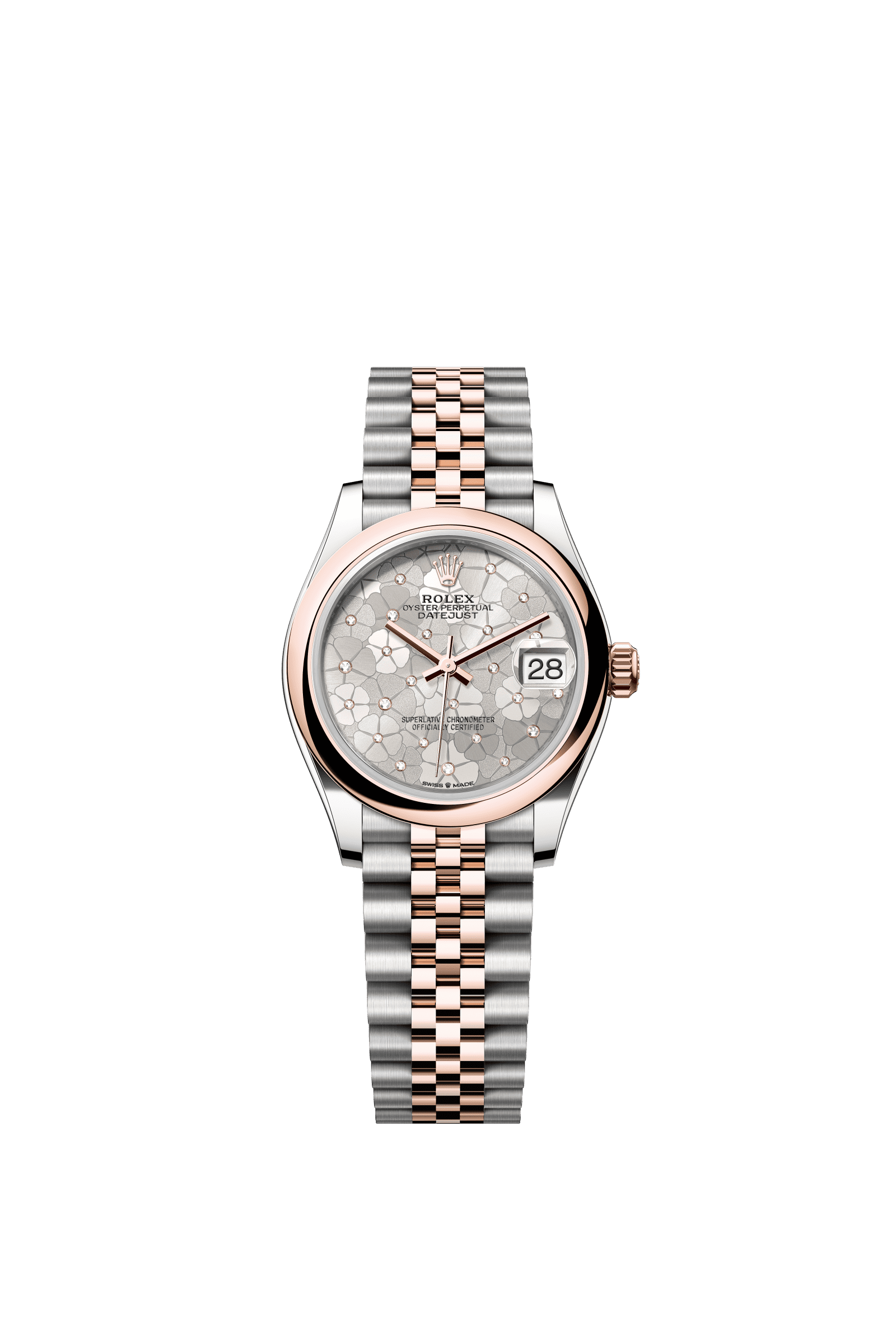 Rolex Datejust 31mm Silver Floral-Motif Diamond Dial Oystersteel & Everose Gold m278241-0032 - WATCHXNYC