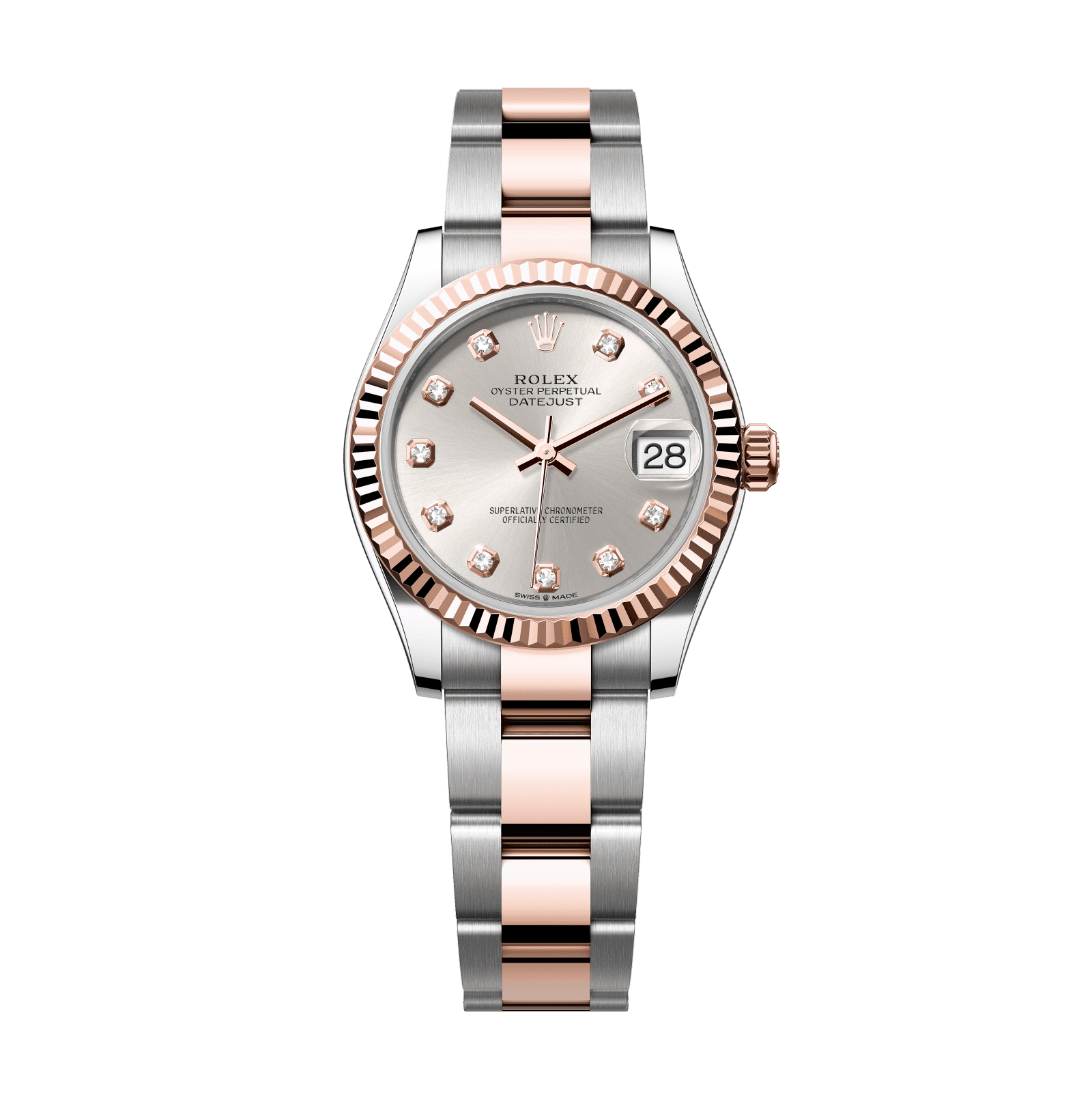 Rolex Datejust 31mm Silver Diamond Dial Oystersteel & Everose Gold 278271-0015 - WATCHXNYC