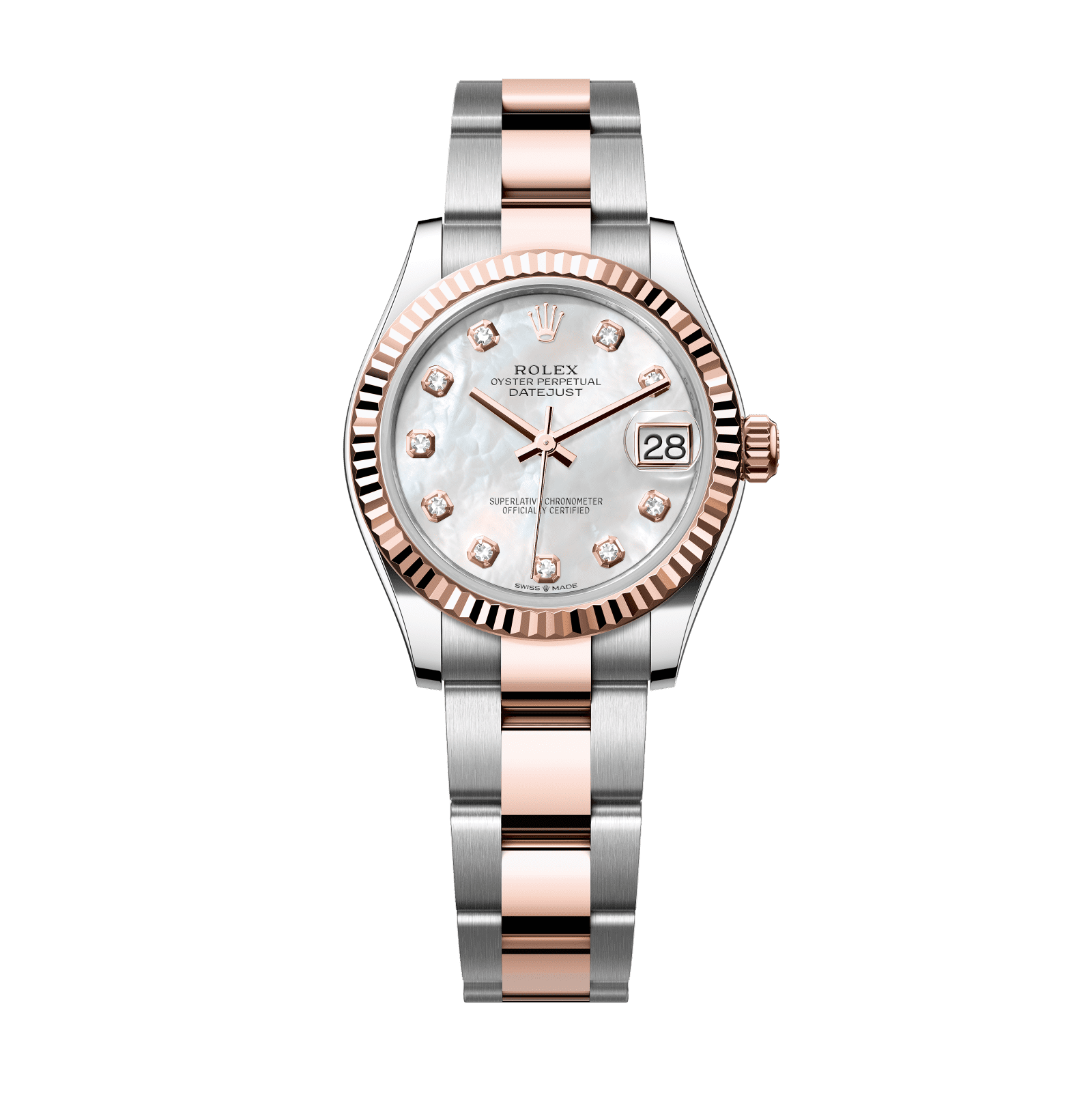 Rolex Datejust 31mm White Mother-Of-Pearl Diamond Dial Oystersteel & Everose Gold 278271-0025 - WATCHXNYC