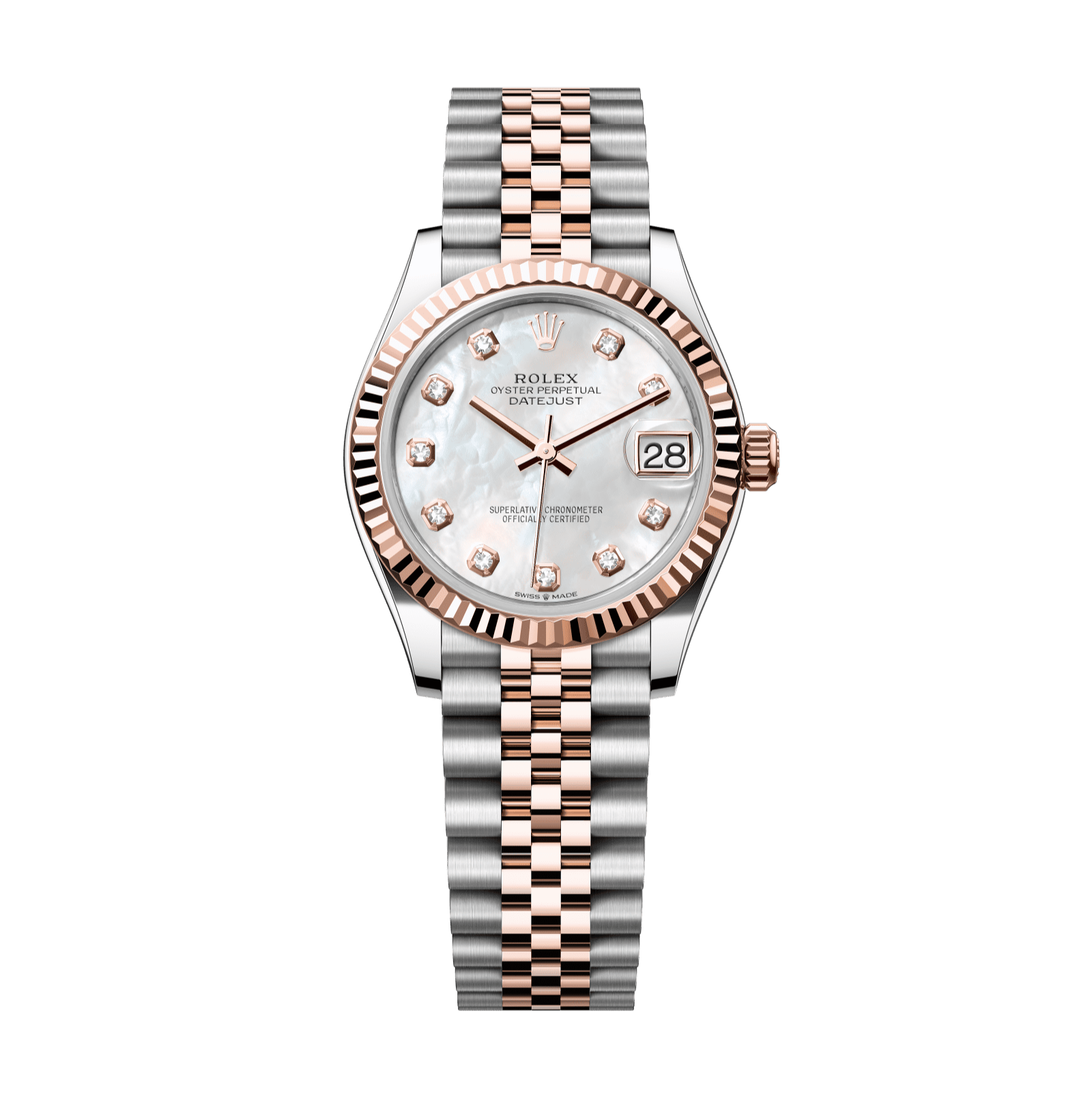 Rolex Datejust 31mm White Mother-Of-Pearl Diamond Dial Oystersteel & Everose Gold 278271-0026 - WATCHXNYC