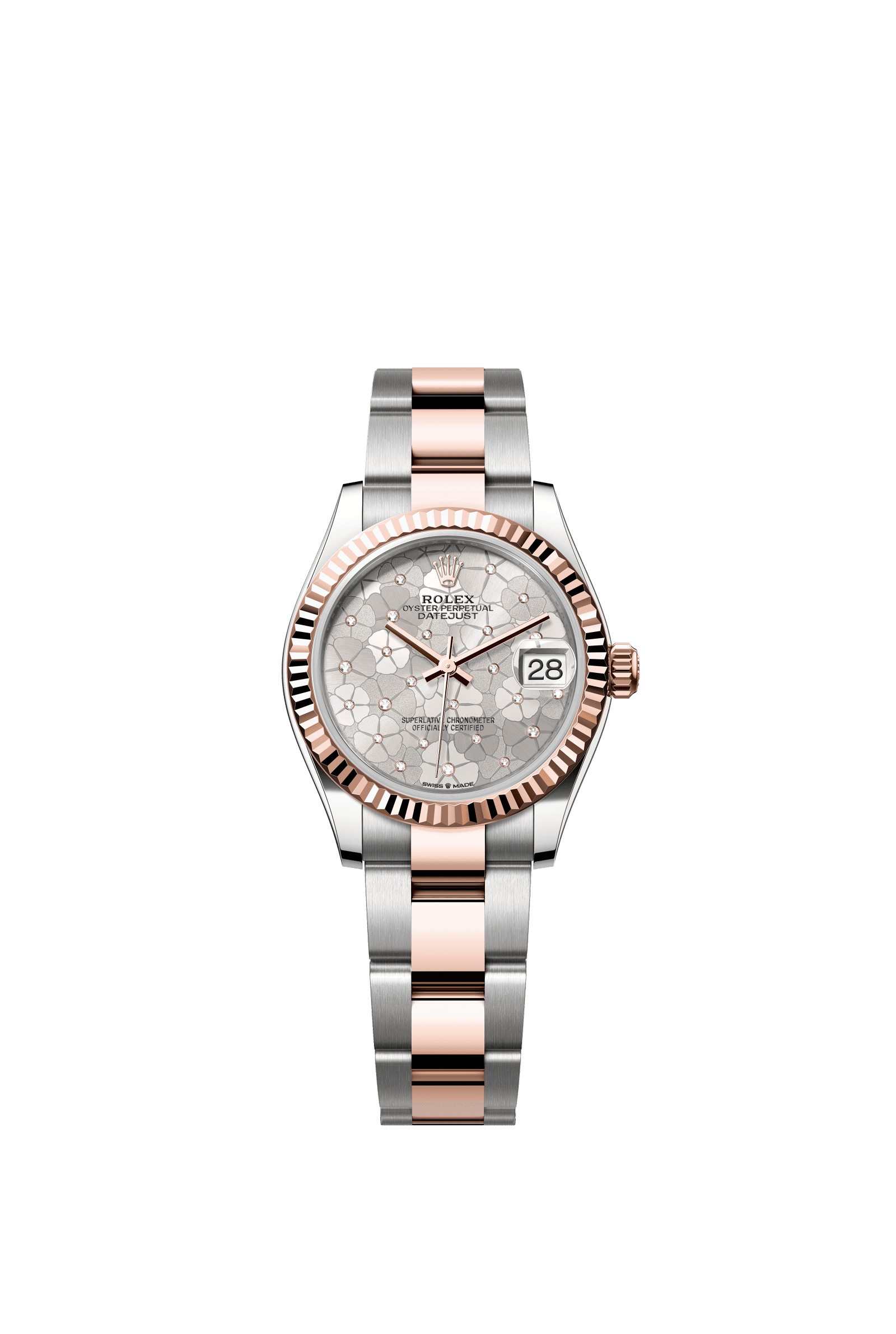 Rolex Datejust 31mm Silver Floral-Motif Diamond Dial Oystersteel & Everose Gold m278271-0031 - WATCHXNYC