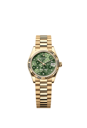 Rolex Datejust 31mm Olive-Green Floral-Motif Diamond Dial Yellow Gold m278278-0046
