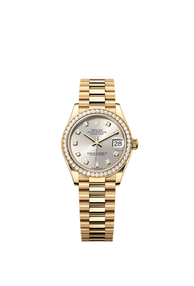 Rolex Datejust 31mm Silver Diamond Dial Yellow Gold m278288rbr-0028 - WATCHXNYC