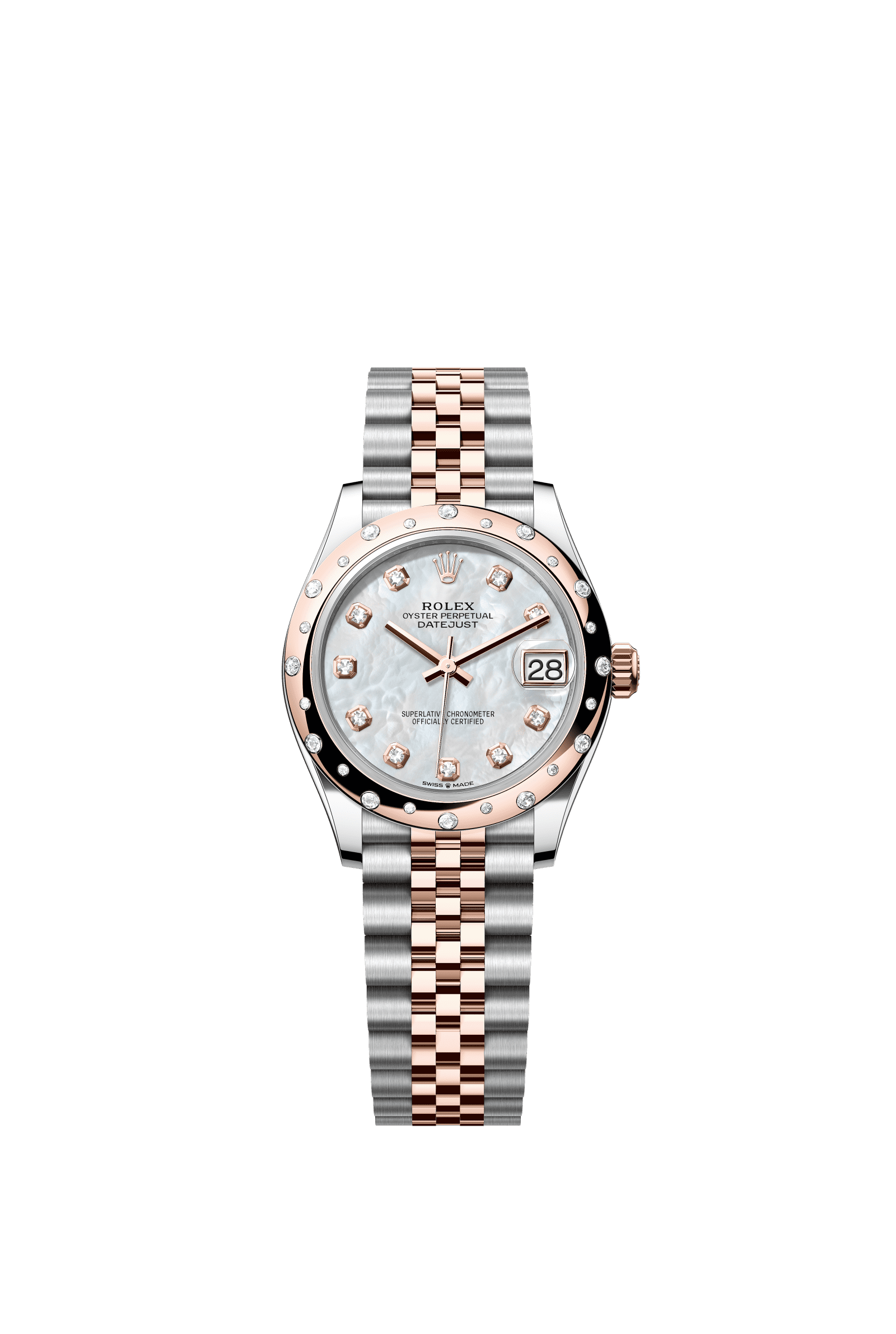 Rolex Datejust 31mm White Mother-Of-Pearl Diamond Dial Oystersteel & Everose Gold 278341RBR - WATCHXNYC