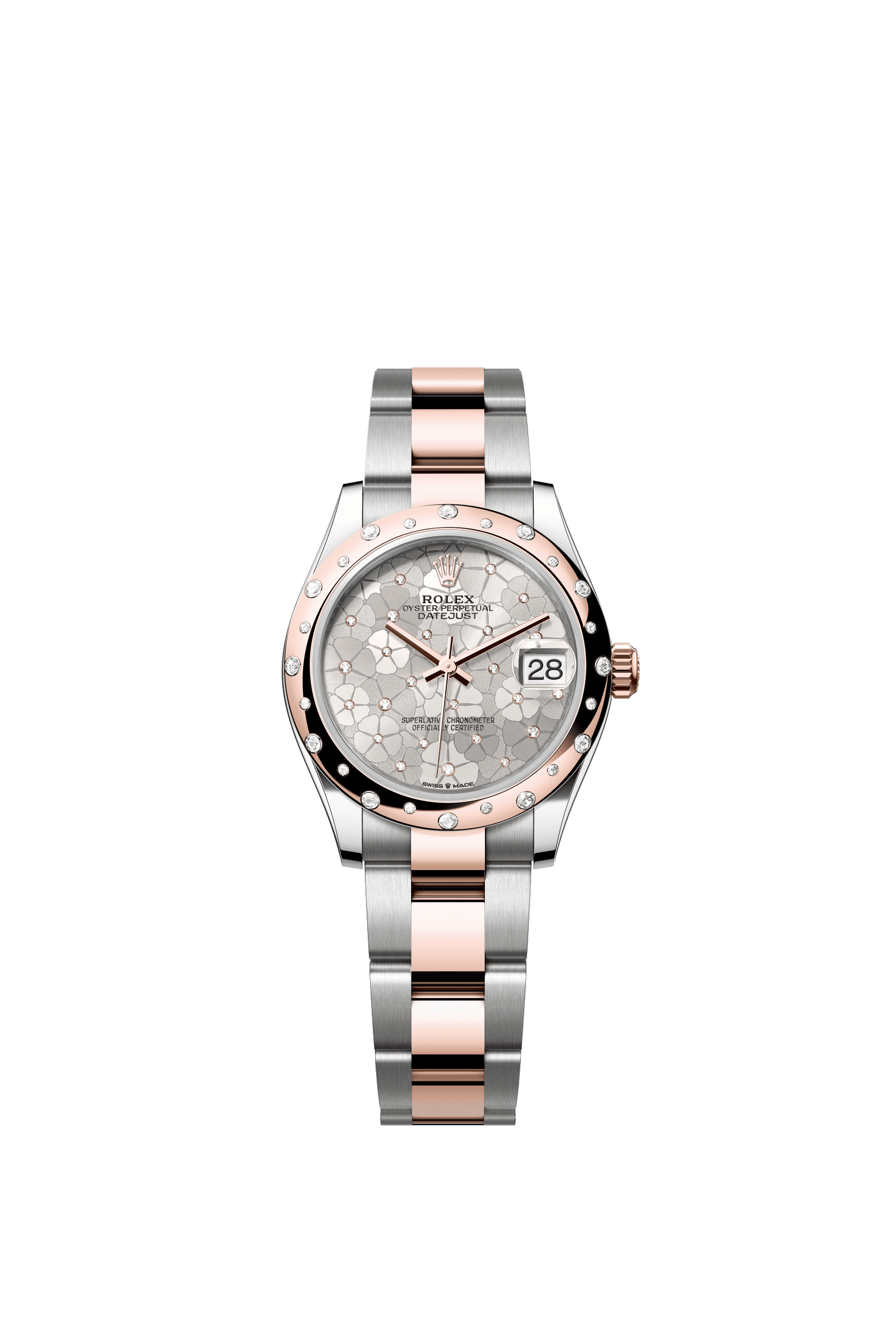 Rolex Datejust 31mm Silver Floral-Motif Diamond Dial Oystersteel & Everose Gold m278341rbr-0031 - WATCHXNYC
