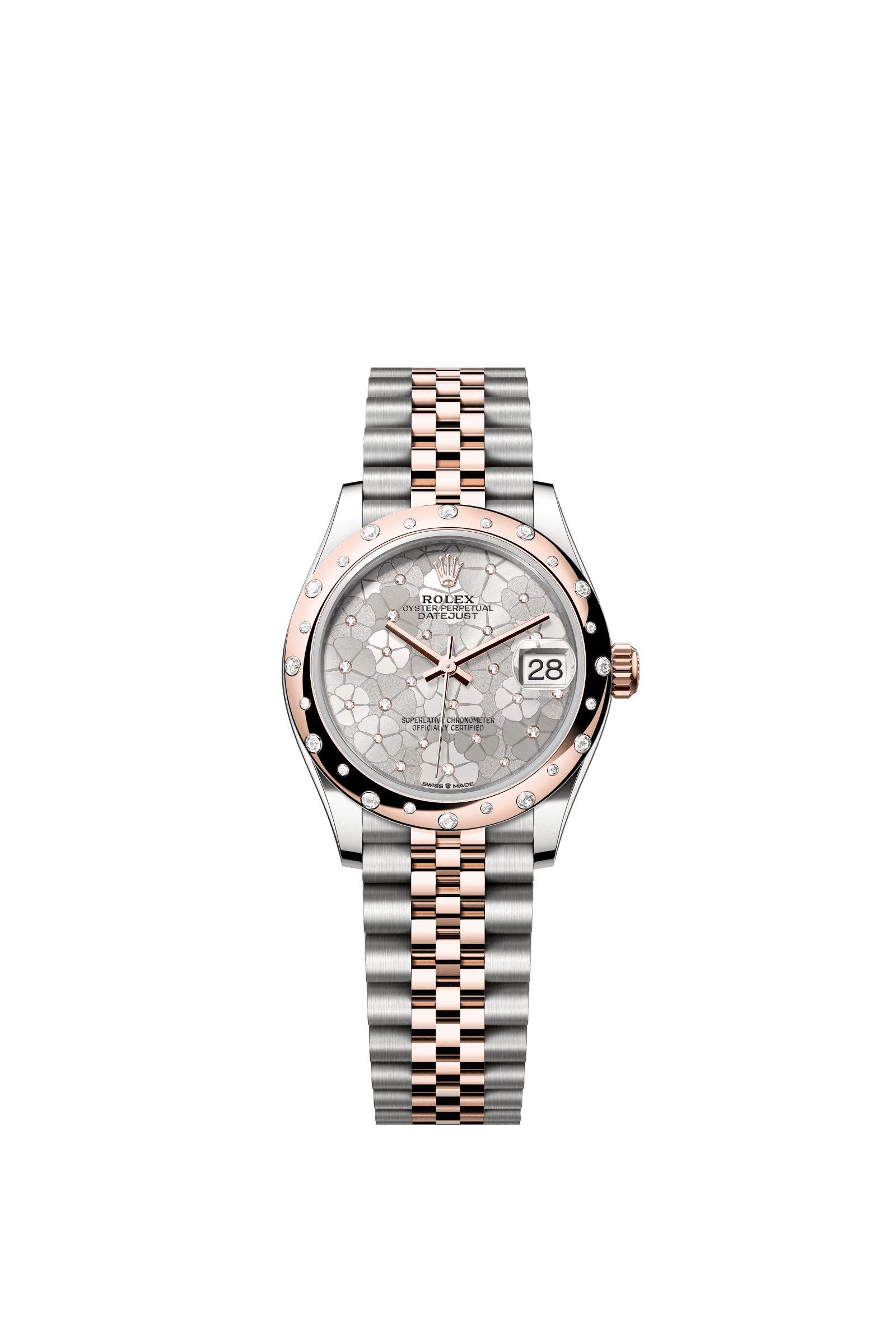 Rolex Datejust 31mm Silver Floral-Motif Diamond Dial Oystersteel & Everose Gold m278341rbr-0032 - WATCHXNYC