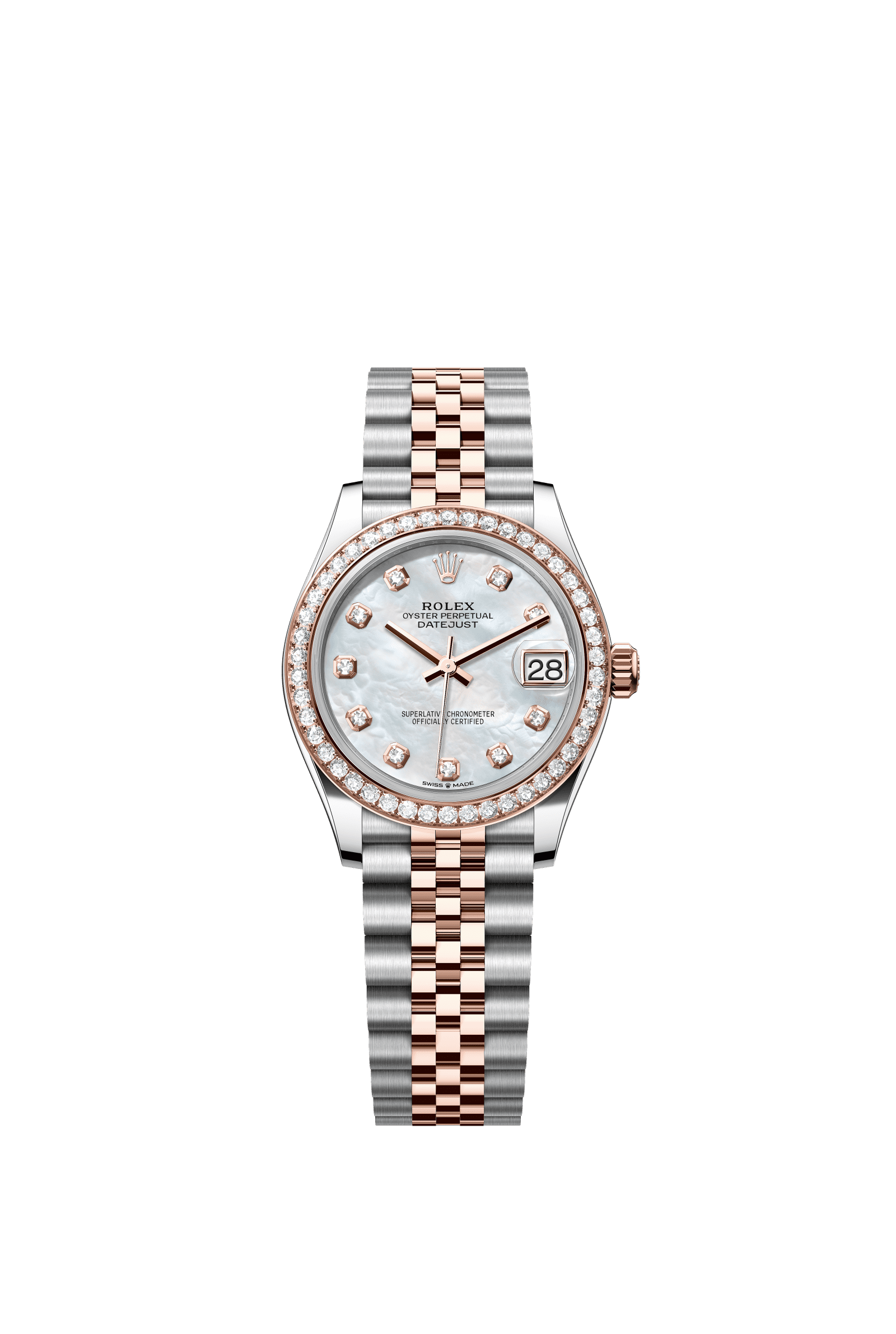 Rolex Datejust 31mm White Mother-Of-Pearl Diamond Dial Oystersteel & Everose Gold 278381RBR - WATCHXNYC