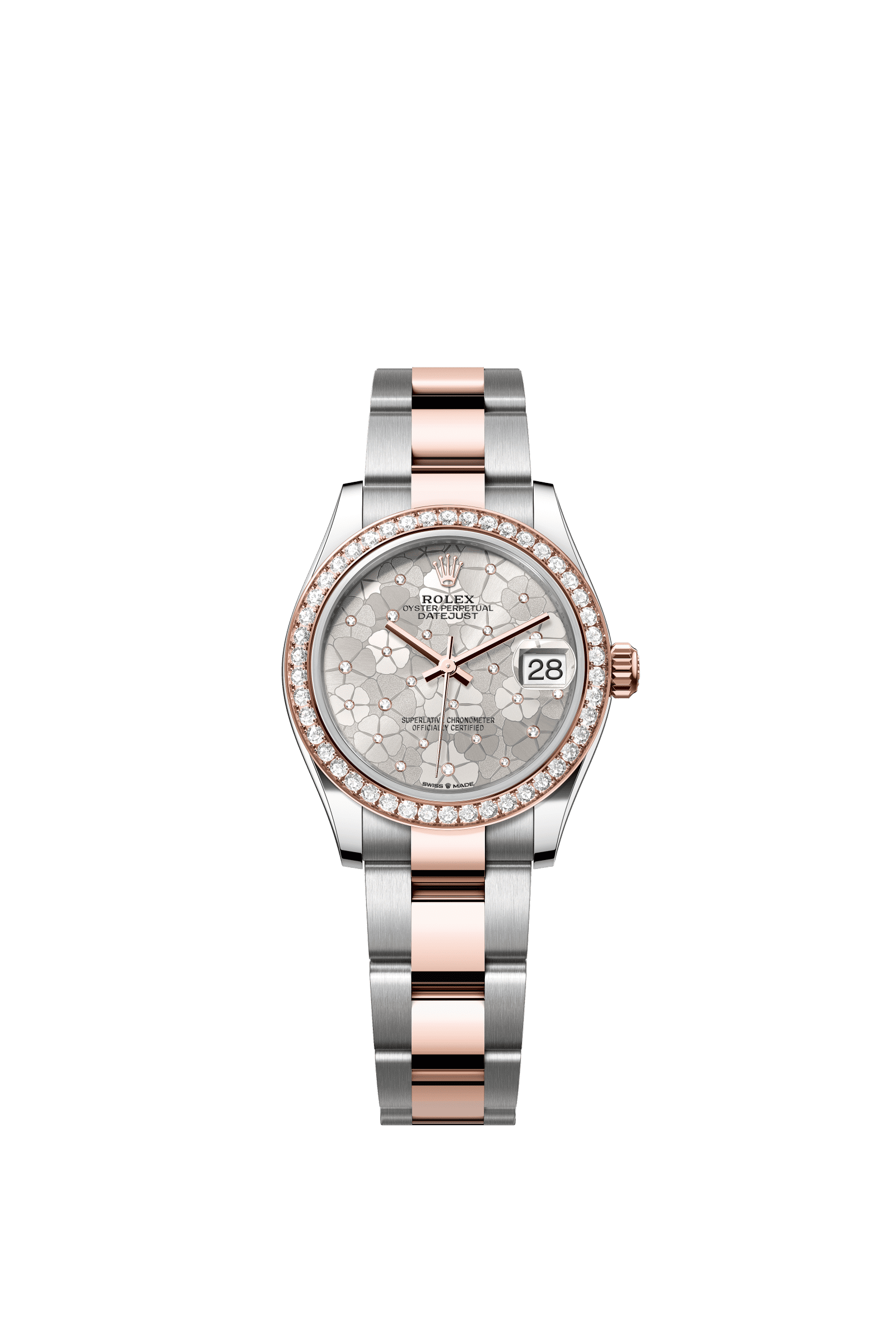 Rolex Datejust 31mm Silver Floral-Motif Diamond Dial Oystersteel & Everose Gold m278381rbr-0031 - WATCHXNYC