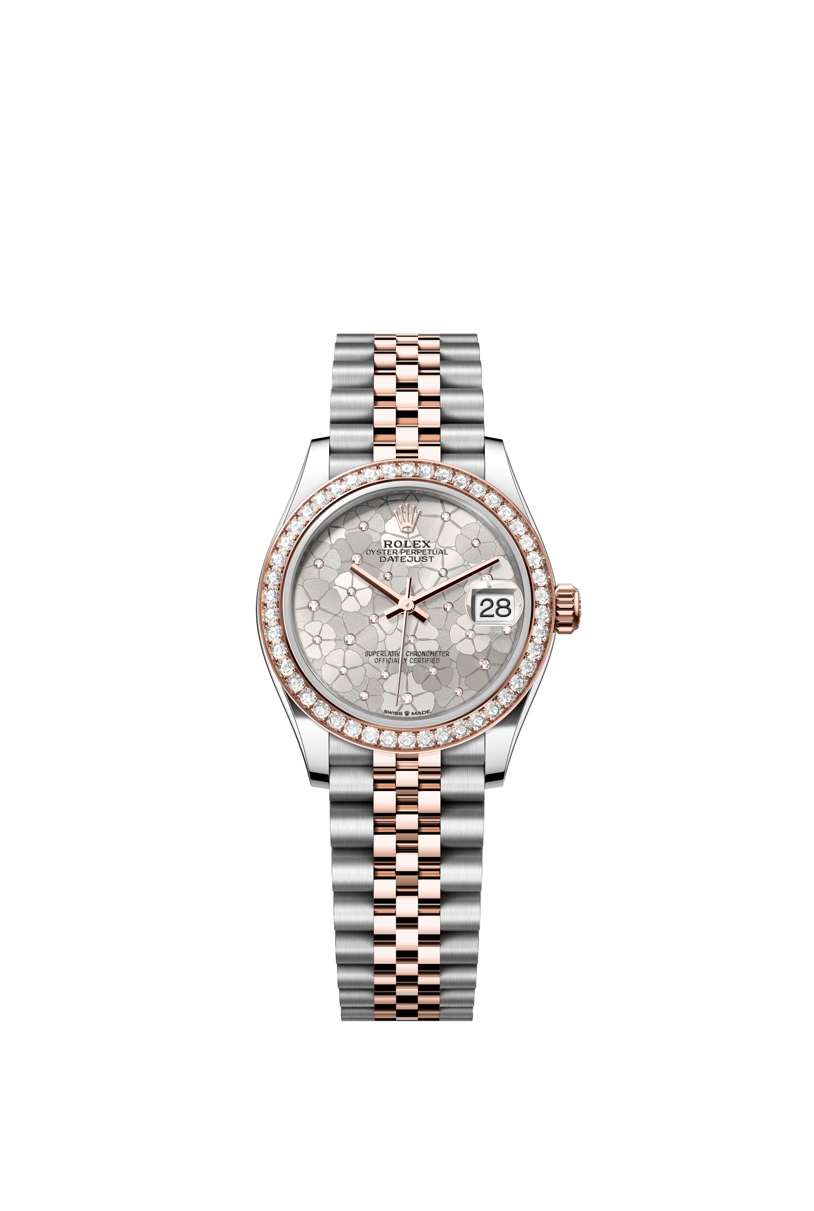 Rolex Datejust 31mm Silver Floral-Motif Diamond Dial Oystersteel & Everose Gold m278381rbr-0032 - WATCHXNYC
