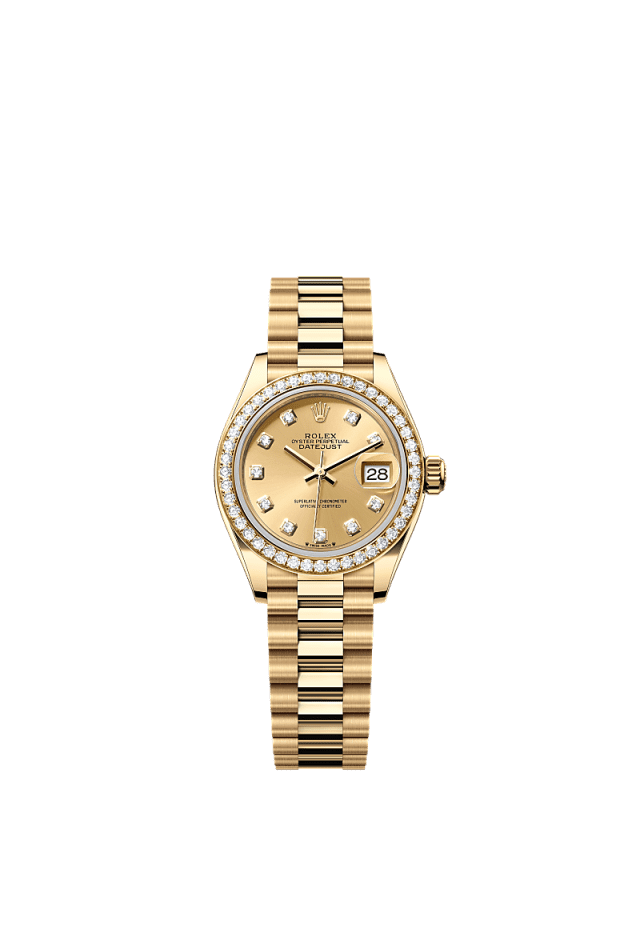 Rolex Lady-Datejust 28mm Champagne Diamonds Dial Yellow Gold & Diamonds  279138RBR - WATCHXNYC