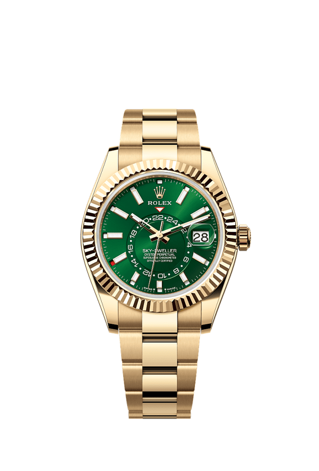 Rolex Sky-Dweller 42mm Bright Green Dial Yellow Gold 336938 - WATCHXNYC
