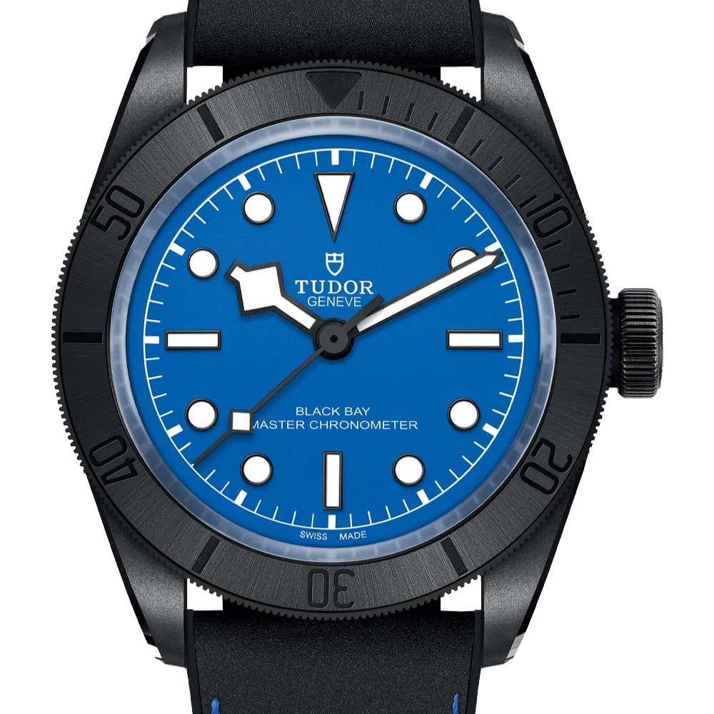 Tudor Black Bay Ceramic 41 mm Blue Dial Black Ceramic Leather Strap M79210CNU-0007 - WATCHXNYC
