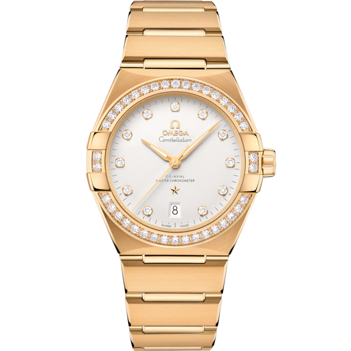 Omega Constellation 39mm Silver Diamond Dial Yellow Gold 131.55.39.20.52.002 - WATCHXNYC