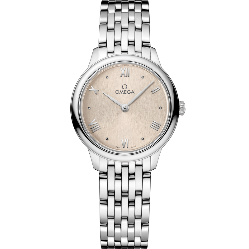 Omega De Ville Prestige 27,5 mm Esfera de lino Pulsera de acero inoxidable 434.10.28.60.09.001 