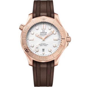 Omega Seamaster Diver 300M White dial 42mm sedna gold brown rubber strap  210.52.42.20.04.001