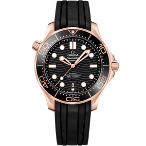 Omega Seamaster Diver 300M 42mm Black dial Sedna Gold black rubber strap 210.62.42.20.01.002