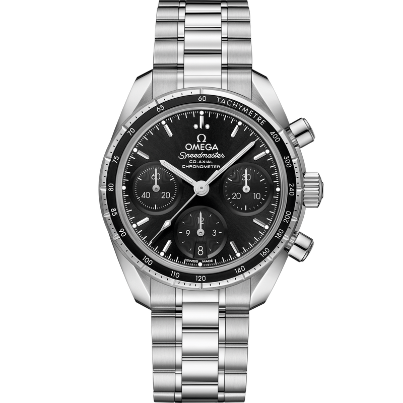 Omega Speedmaster 38 Esfera negra 38 mm Brazalete de acero inoxidable 324.30.38.50.01.001 
